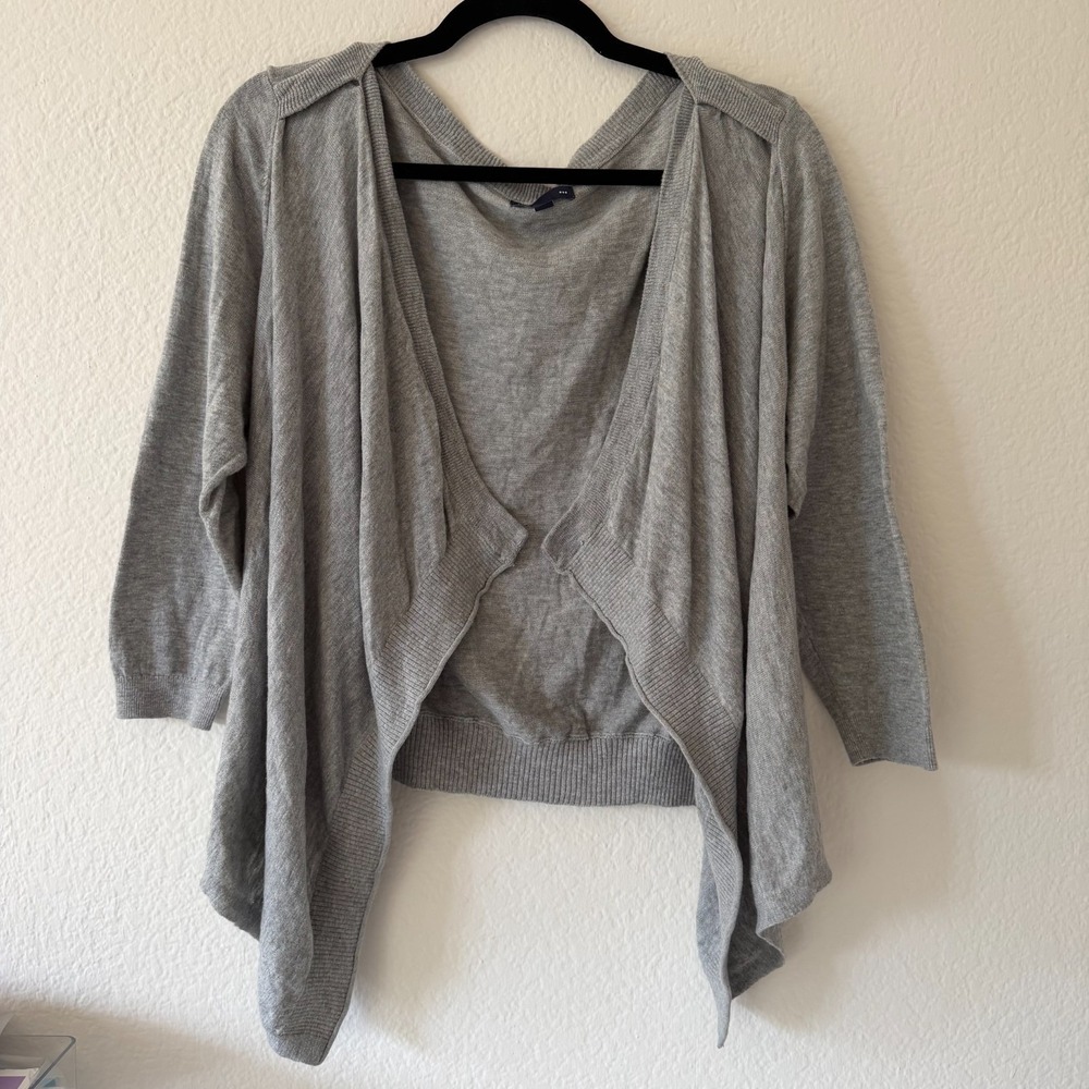 Gap Cardigan Sweater Womens Medium Gray Open Front Draped 3/4 Sleeve Knit